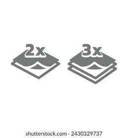 Two and three layers vector icon set. Layer material or paper symbol.