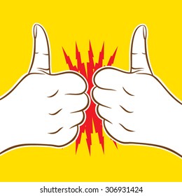 two thumb up icon cheers or hit, good luck wish each other design vector