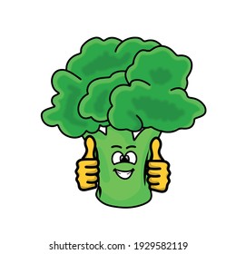 Dos miniaturas hacia arriba Dibujo de diseño de la plantilla de vectores de caracteres Cute broccoli