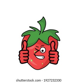 Two thumbs up cute character strawberry vector template design illustration