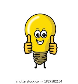 Two thumbs up cute light bulb character vector template design illustration
