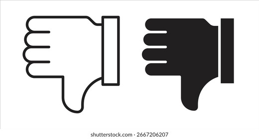 Zwei Daumen-nach-unten-Symbole, eines in Strichzeichnungen und eines in Schwarz, einzeln auf weißem Hintergrund.
