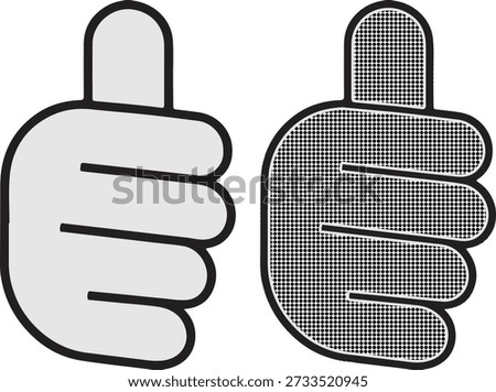 Two thumbs up hand gesture icons in different styles and shading techniques displayed together.