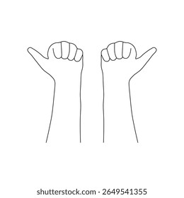 Two Thumbs Up Hand Gesture Line Art. A clean and minimalist line art illustration featuring a pair of hands, both giving the "thumbs up" gesture.