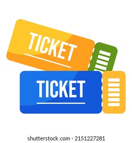 Two tickets with barcode vector flat illustration. Paper document entrance access control to event movie exhibition museum performance transportation cinema circus entertainment coupon for pair