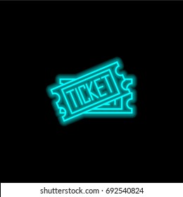 Two Tickets blue glowing neon ui ux icon. Glowing sign logo vector