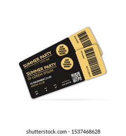 Two tickets for entrance to the event. Summer party tickets. Modern elegant illustration template