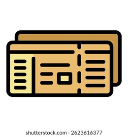 Icono de dos entradas. Esquema de dos boletos de color de icono de Vector plano aislado