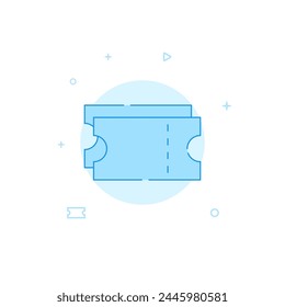 Two tickets to a movie show vector icon. Flat illustration. Filled line style. Blue monochrome design. Editable stroke. Adjust line weight.