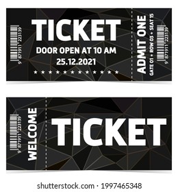 Two tickets. Realistic admission pass template.
