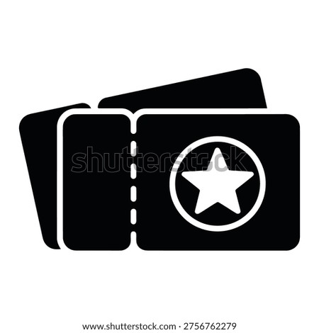 Two Tickets with Star Glyph Icon - Cinema, Event Admission, and Entertainment Pass Symbol Vector Illustration for Apps and Business
