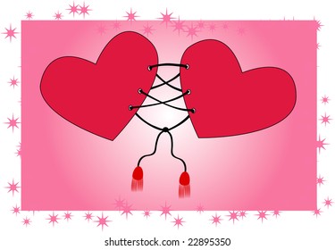 two tie together red hearts