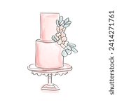 two tier cake, doodle style. watercolour brushes.