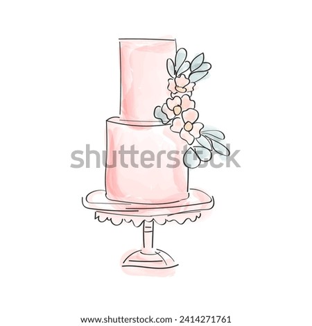 two tier cake, doodle style. watercolour brushes.