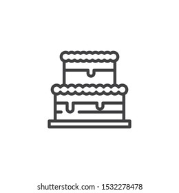 Two tier cake line icon. linear style sign for mobile concept and web design. Wedding cake outline vector icon. Symbol, logo illustration. Vector graphics