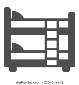 Two tier children bed with ladder solid icon, house interior concept. Vector graphics. Bed pair with ladder sign on white background, glyph style icon for mobile or web design