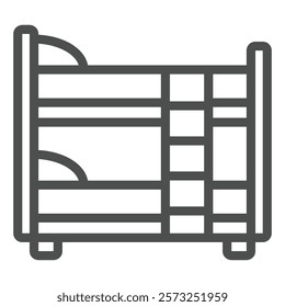 Two tier children bed with ladder line icon, house interior concept. Vector graphics. Bed pair with ladder sign on white background, outline style icon for mobile or web design