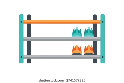Two tier shoe rack with teal and orange sneakers