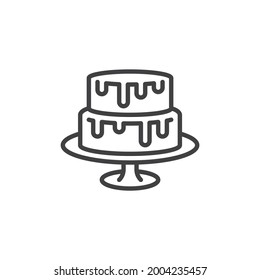 Two tiered cake line icon. linear style sign for mobile concept and web design. Wedding cake on stand outline vector icon. Symbol, logo illustration. Vector graphics