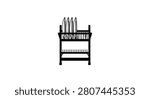 Two tiered Dish Rack Silhouette Against White Background