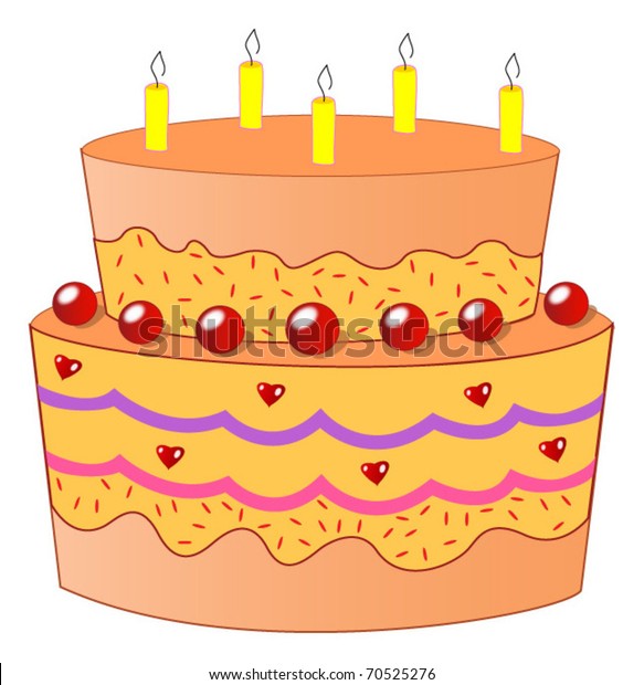 Two Tiered Orange Birthday Cake Five Stock Vector Royalty Free