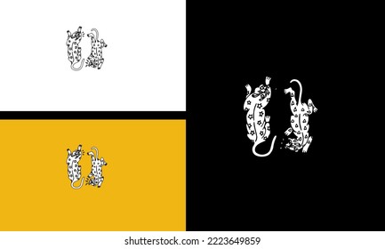 Two Tiger Fight Vector Outline Design