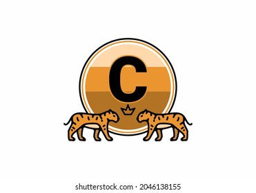 Two tiger line art with C initial letter design