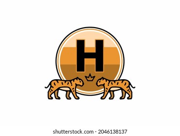 Two tiger line art with H initial letter design