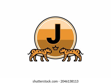 Two tiger line art with J initial letter design