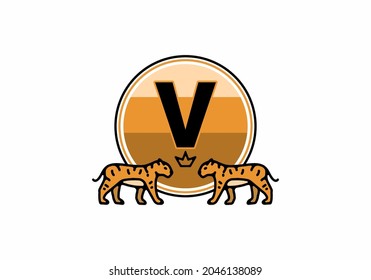 Two tiger line art with V initial letter design