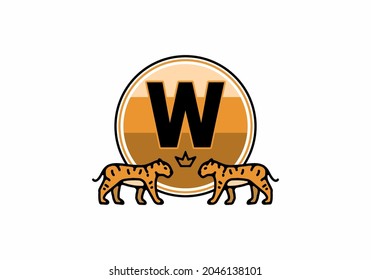 Dos líneas de arte de tigre con diseño de letra inicial W