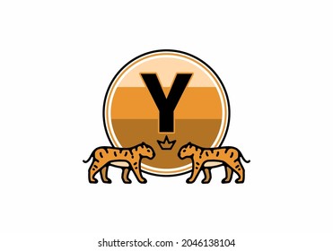 Two tiger line art with Y initial letter design