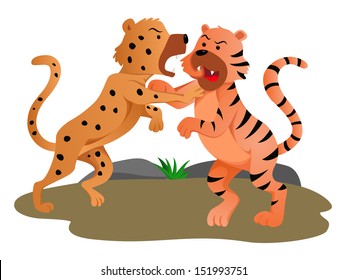 Two tigers are fighting in jungle, AI10 EPS file vector format.