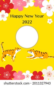 Two Tigers Photo Frame New Year's Card, Year of the Tiger 2022 - Translation: Happy New Year, thank you again this year.