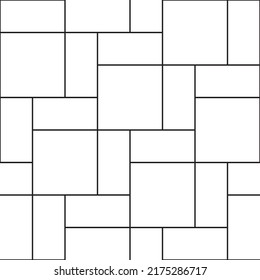 Two Tile Brick weave Pattern  A pattern that consists of four tile shapes-a large square, a rectangle from the square being divided vertically, rectangle from the square being divided horizontally, 