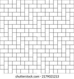 Dos patrones de hueso de arengiodos sin soldadura A rectangular 
 orientado vertical y horizontalmente, y cuadrados más pequeños el tamaño del rectángulo dividido en la mitad. se alternan para crear un patrón