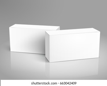 two tilt blank paper boxes 3d illustration, can be used as design element, isolated gray background, elevated view
