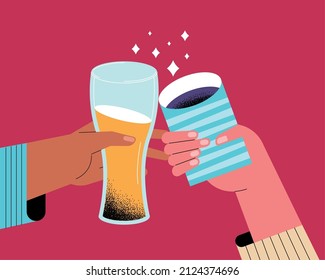 two toast cheers set drinks