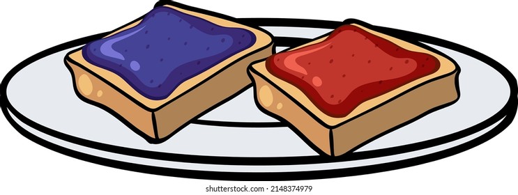 Two toasts with jam on the plate illustration