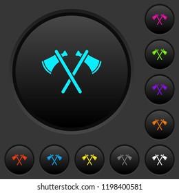 Two tomahawks dark push buttons with vivid color icons on dark grey background