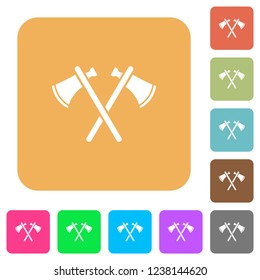 Two tomahawks flat icons on rounded square vivid color backgrounds.