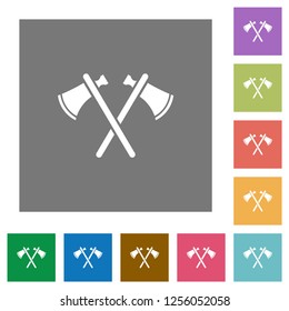 Two tomahawks flat icons on simple color square backgrounds