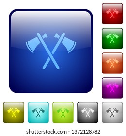 Two tomahawks icons in rounded square color glossy button set