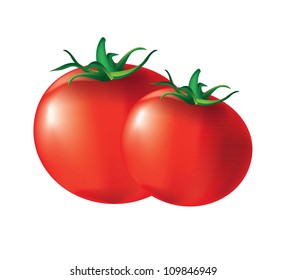 two tomatoes in the foreground  over white background