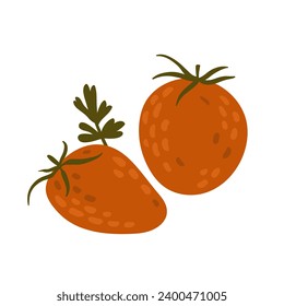 two tomatoes on a white background. red ripe tomatoes stylized cute drawing