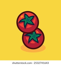 Ilustración de Arte vectorial de dos tomates sobre fondo aislado. Concepto de Ilustración vectorial de logotipo vegetal. Ilustración vectorial vegetal.