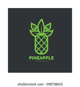 Two tone assymmetric graphic pineapple logo template, vector illustration isolated on black background. Stylized line art graphic pineapple logotype, logo design