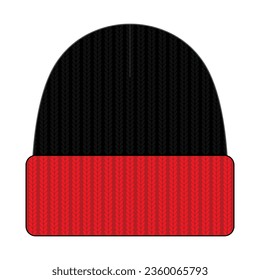 Dos Sombreros De Beanie De Tono Con Diseño Negro-Rojo En Fondo Blanco, Archivo Vector