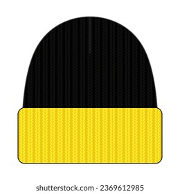 Two Tone Beanie Hat With Black-Yellow Design On White Background, Vector File