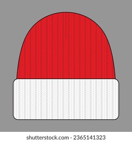 Two Tone Beanie Hat With Red-White Design On Gray Background, Vector File